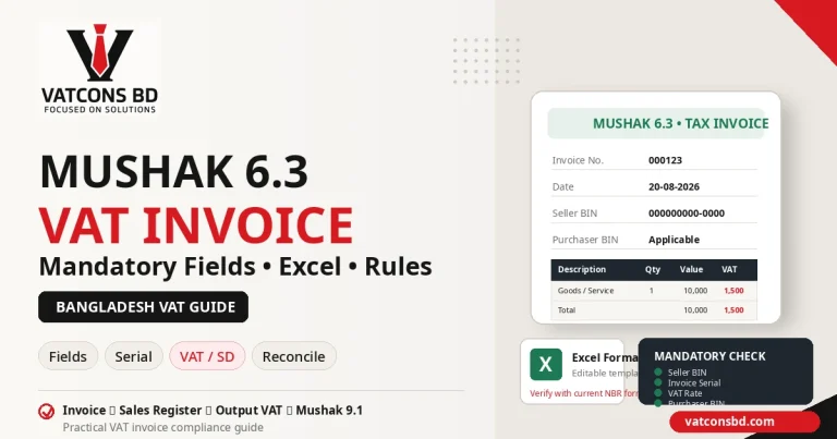 Mushak 6.3 VAT Invoice Bangladesh guide with mandatory fields, Excel format, VAT rules and return reconciliation